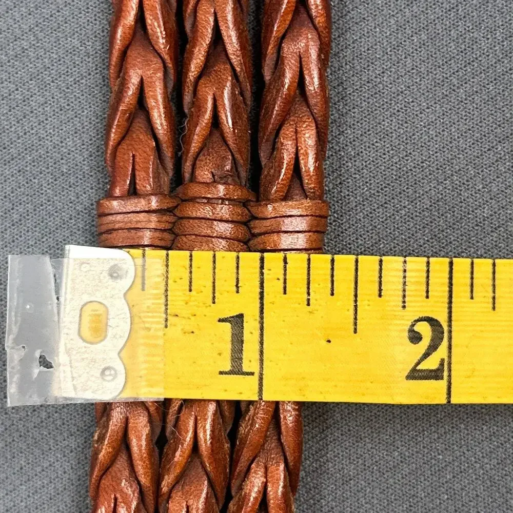 Billy Belt’s Calif Leather Belt 34 Brown Braided Woven Brass Buckle Vintage Boho